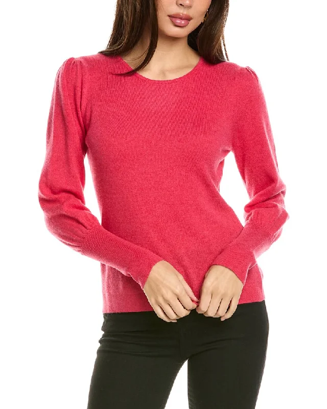 Forte Cashmere Gathered Sleeve Crew Cashmere Sweater Designer sweaters