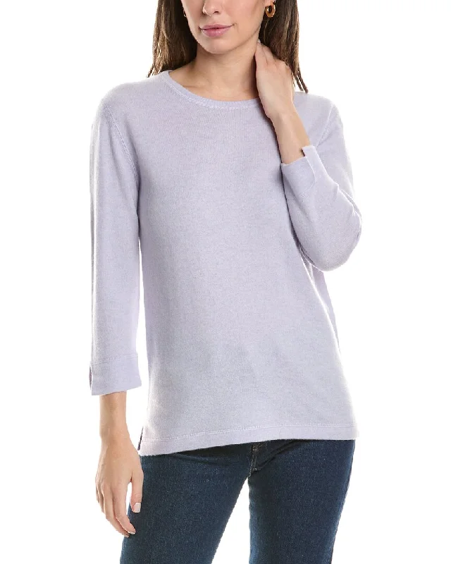 Forte Cashmere 3/4-Sleeve Crew Cashmere Sweater Formal sweaters
