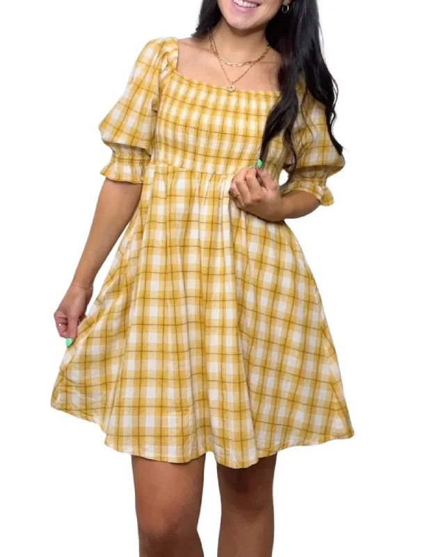 Andrea Smocked Plaid Dress In Sunflower Wrap unclassified dresses