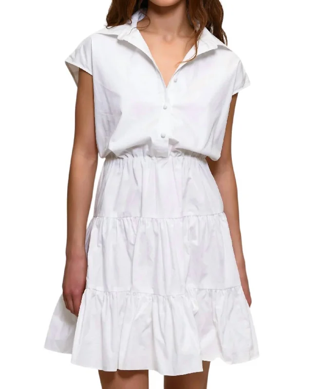 Bishop Dress In White Bold pattern unclassified dresses