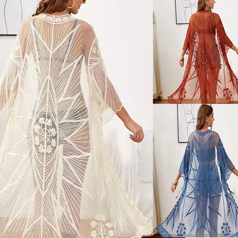 Embroidered Sexy Beach Bikini Cover Up Dress Silk unclassified dresses