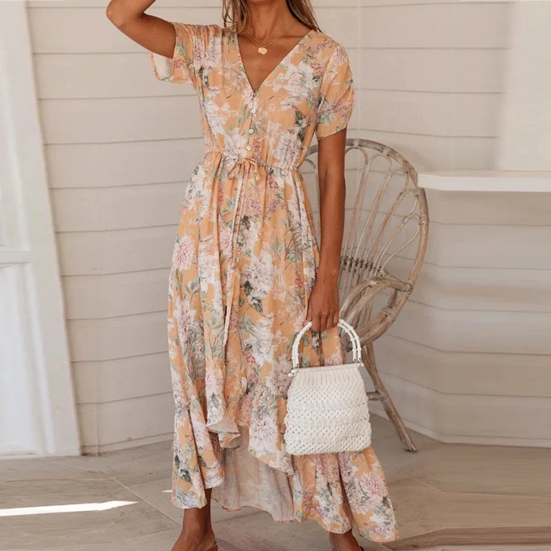 Fashionable V-Neck Button-Front Printed Dress Plus size unclassified dresses