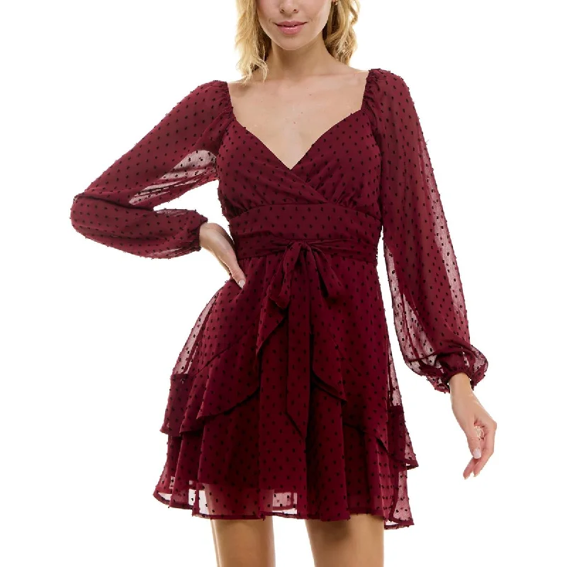 Juniors Womens Faux Wrap Tiered Babydoll Dress Date night unclassified dresses