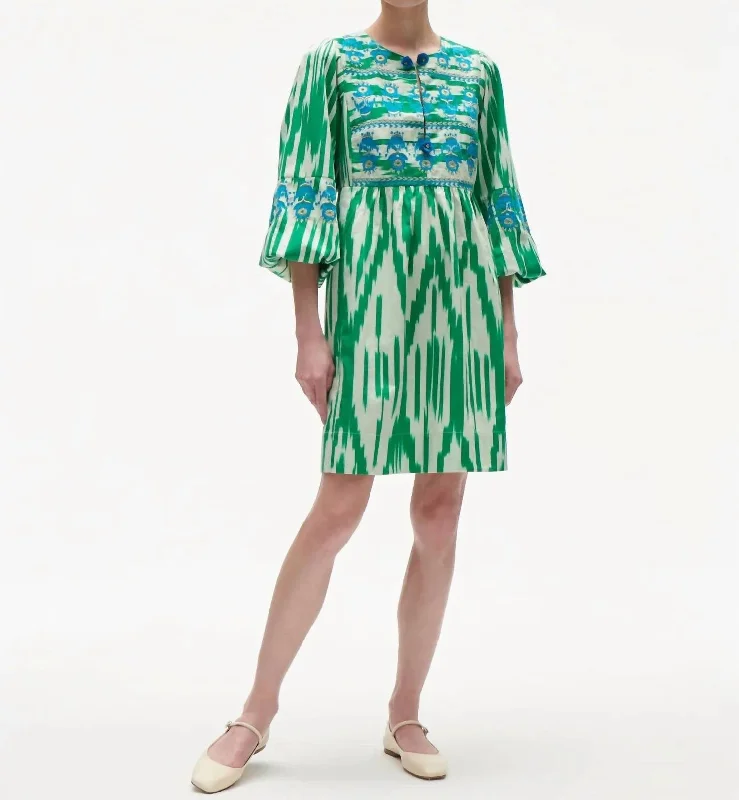Lucie Dress In Ikat Jungle Green Neutral tone unclassified dresses