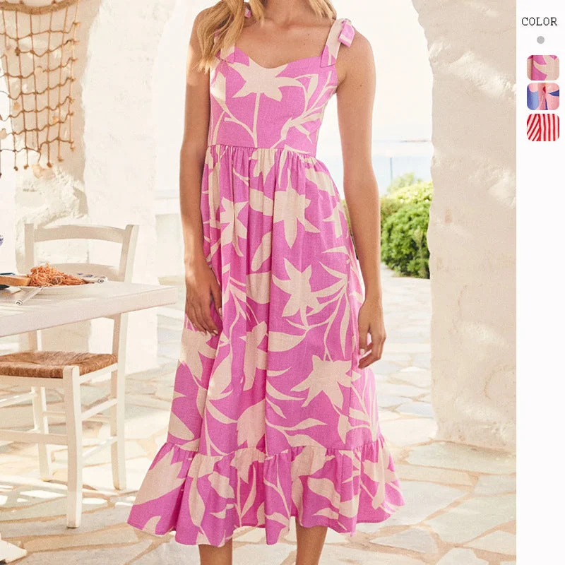 New Spring/Summer Printed Tie-Strap Dress Winter unclassified dresses