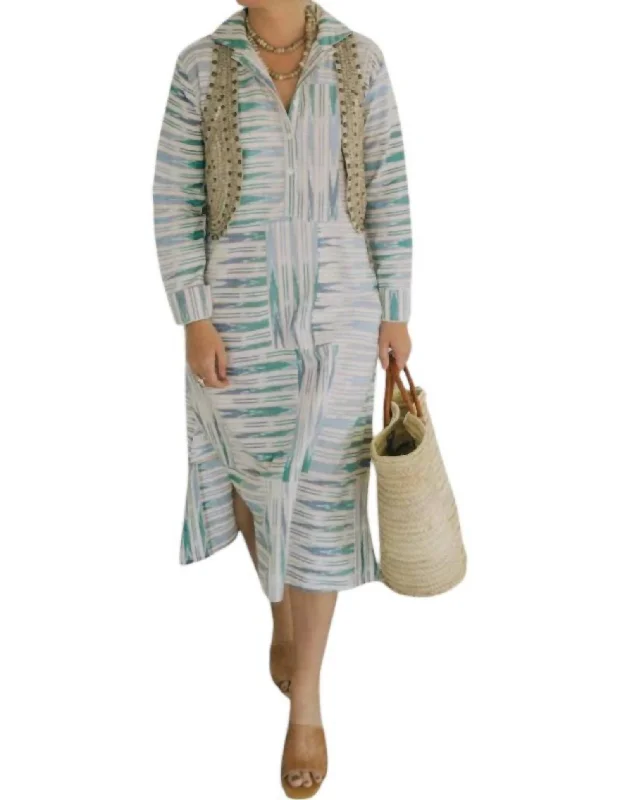 Nilai Ikat Dress In Blue Satin unclassified dresses