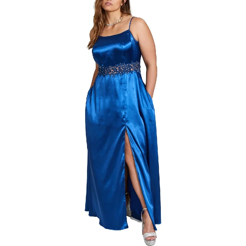 Plus Womens Satin Applique Evening Dress Ruffled unclassified dresses