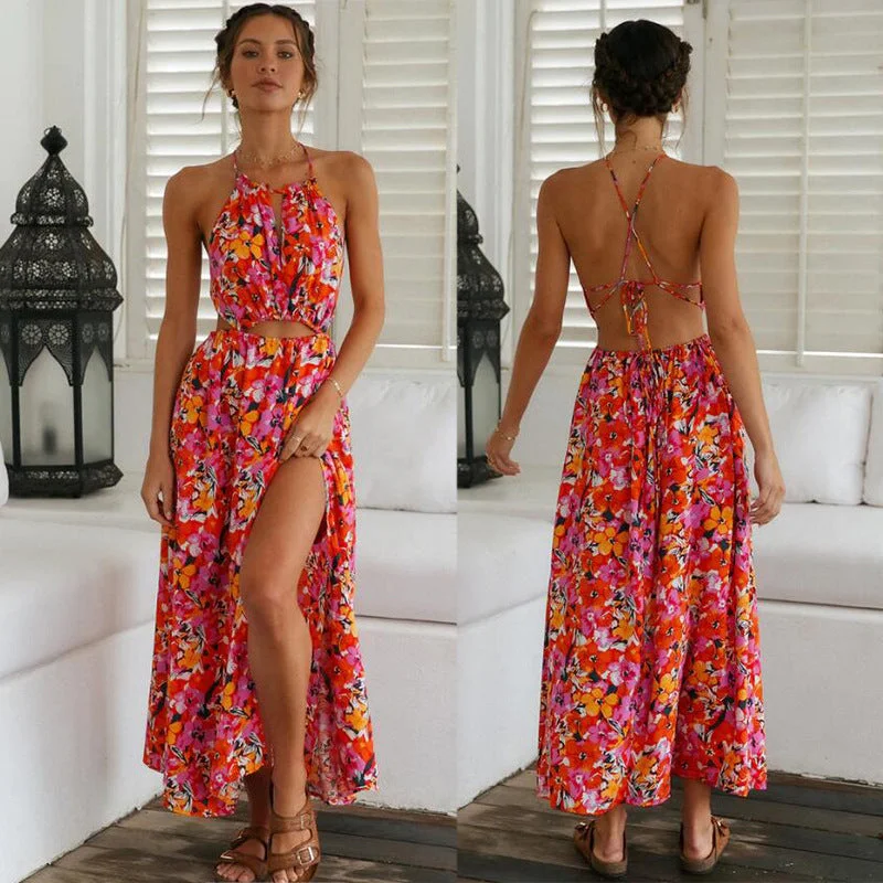 Sexy Backless Printed Beach Dress Casual chic unclassified dresses