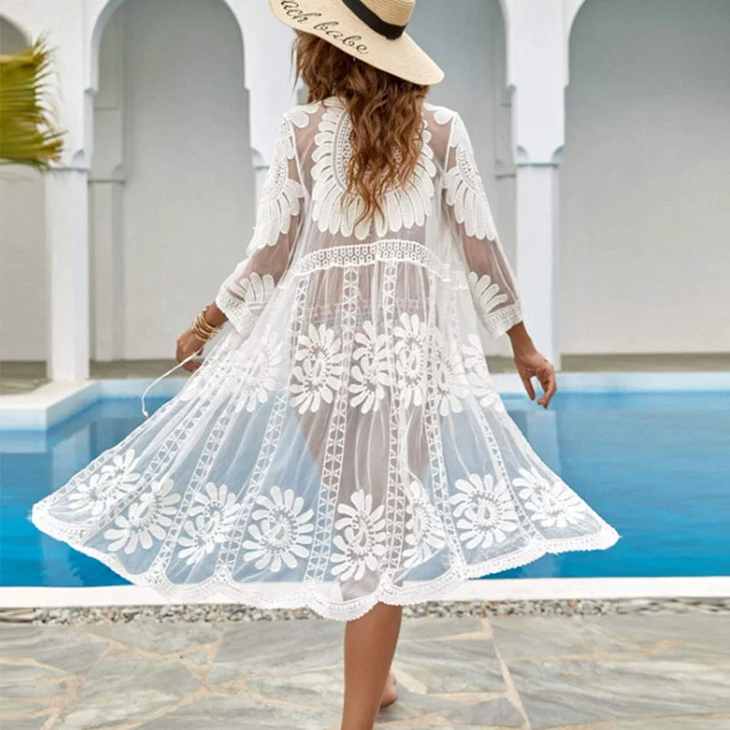 Sexy Embroidered Chiffon Beach Dress Earthy tone unclassified dresses