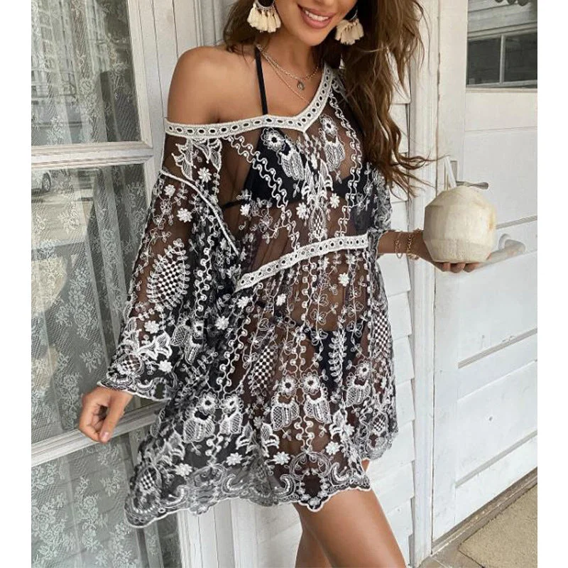 Sexy Hollow Out Beach Cover-Up Dress Y2K unclassified dresses