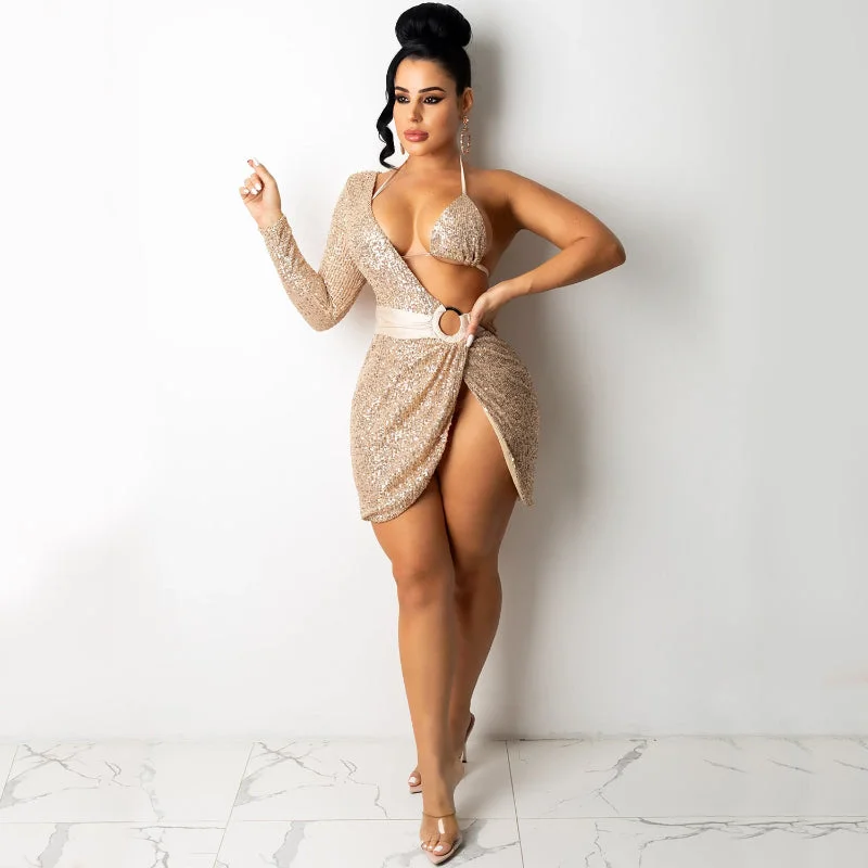 Sexy Nightclub Irregular Glitter Off-Shoulder Dress Luxury unclassified dresses