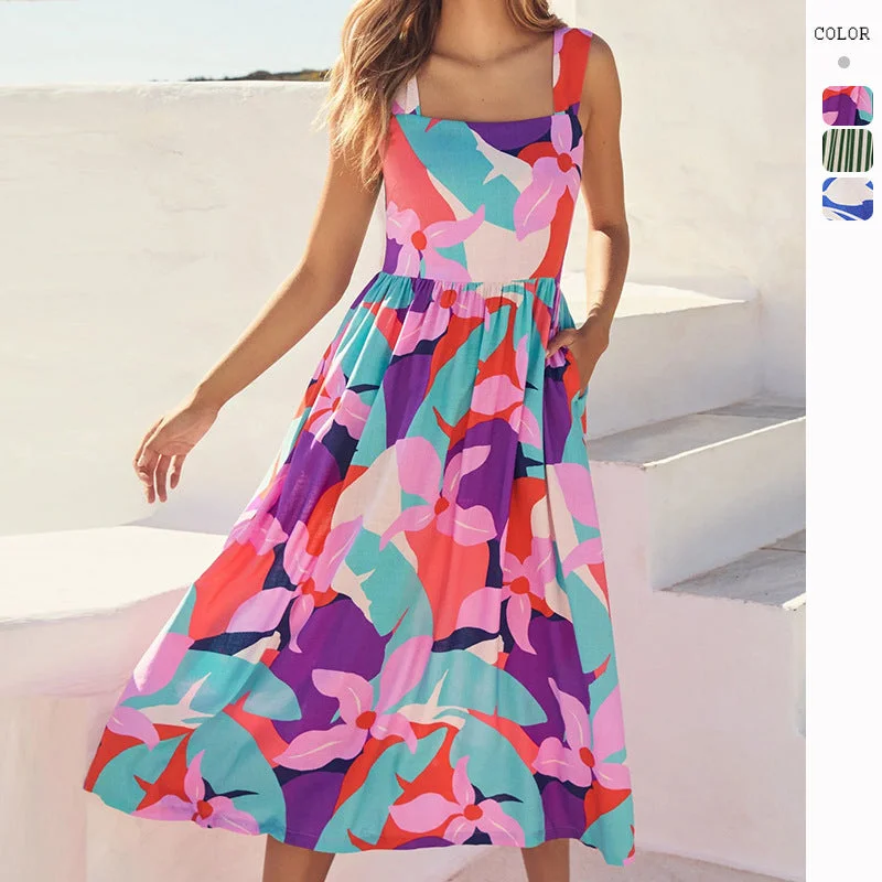 Summer Sexy Printed Loose Cami Dress Bright color unclassified dresses