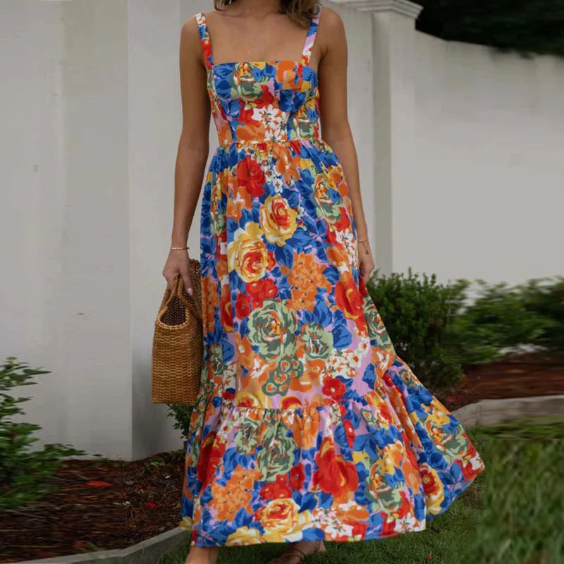 Temperament Print High-waisted Sexy Cami Dress Trendy new unclassified dresses