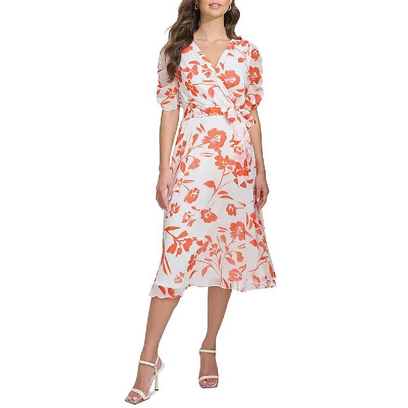 Womens Faux Wrap Mid Calf Wrap Dress Polka dot unclassified dresses