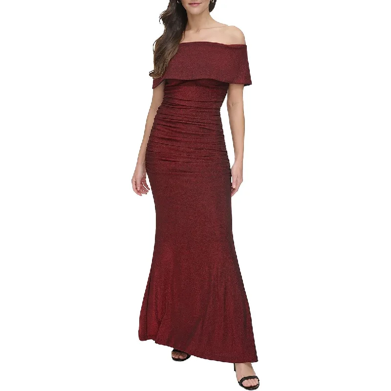 Womens Metallic Off-The-Shoulder Evening Dress Boho unclassified dresses